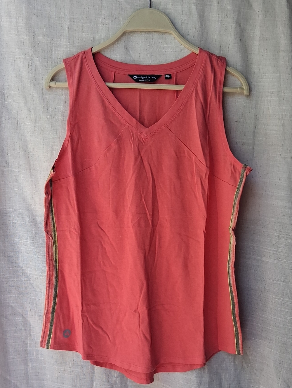 Soulgani Active Chaos & Beauty V-Neck Tank With Side Stripe Coral Pink S